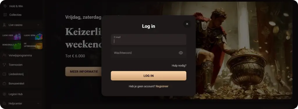 Legionbet Casino inlogformulier
